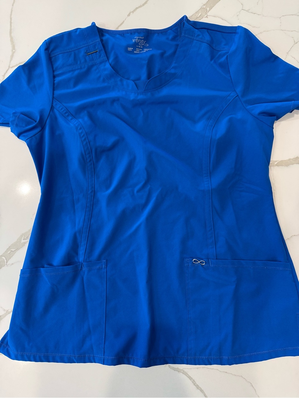 Cherokee Infinity Women's Royal Blue Scrub Top L Stretch Medical Uniform
